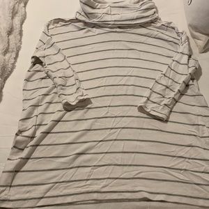 Lou & Grey Turtleneck White / Grey Striped 3/4 length Sweatshirt/Sweater —SIZE S